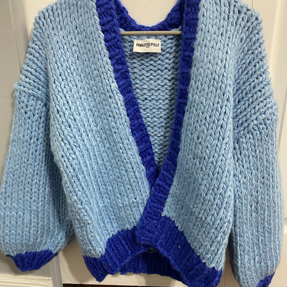 Princess Polly Chunky Knit Cardigan XS/S Blue Colorblock Oversized Cozy